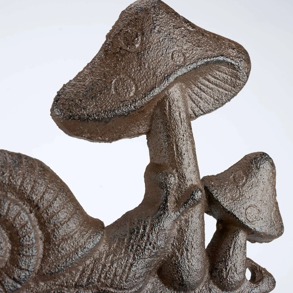 Cast Iron Snail Mushroom Double Wall Hook Garden Whimsical Cottage Decor